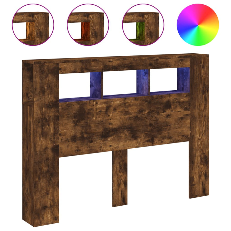 Hoofdeinde Met Led 40X8,5X03,5 Cm Bewerkt Hout 140 x 103.5 cm Gerookt eiken