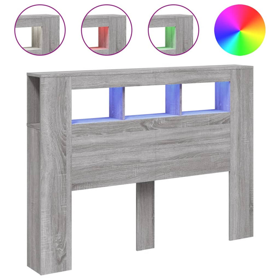 Hoofdeinde Met Led 40X8,5X03,5 Cm Bewerkt Hout 140 x 103.5 cm Grijs sonoma