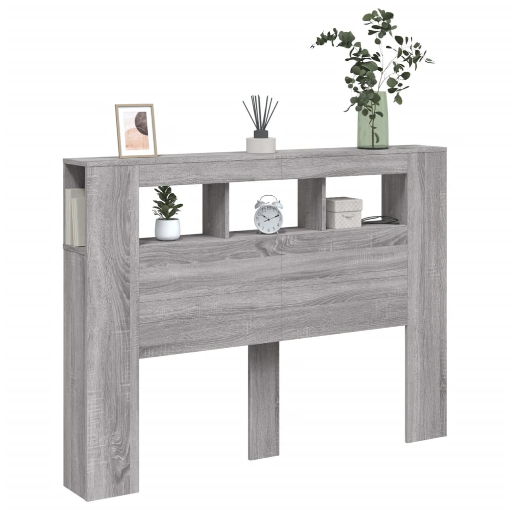 Hoofdeinde Met Led 40X8,5X03,5 Cm Bewerkt Hout 140 x 103.5 cm Grijs sonoma