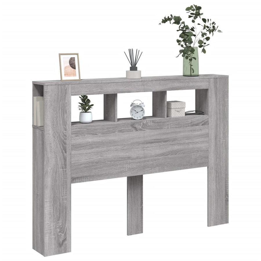 Hoofdeinde Met Led 40X8,5X03,5 Cm Bewerkt Hout 140 x 103.5 cm Grijs sonoma