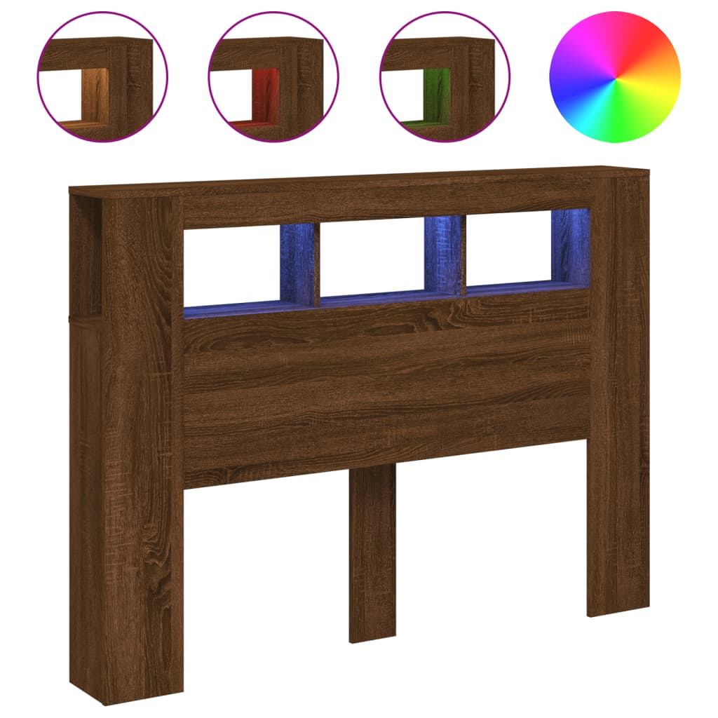 Hoofdeinde Met Led 40X8,5X03,5 Cm Bewerkt Hout Bruineiken 140 x 103.5 cm bruin eikenkleur