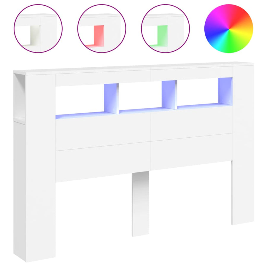 Hoofdeinde Met Led 60X8,5X03,5 Cm Bewerkt Hout 160 x 103.5 cm Wit