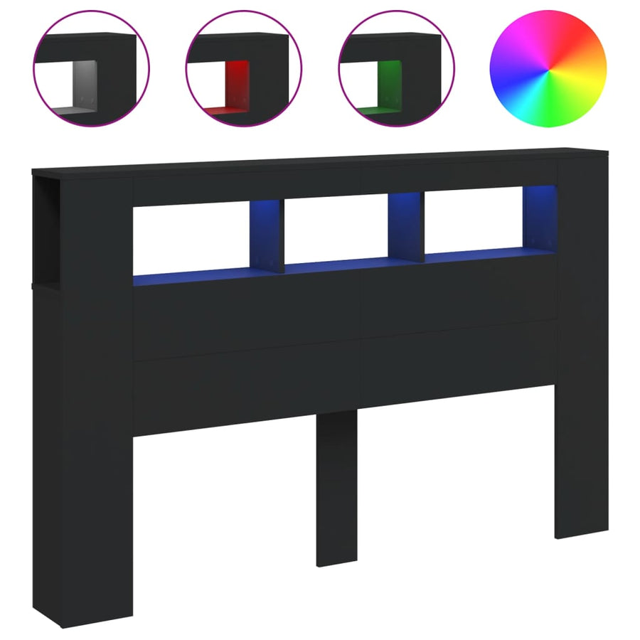 Hoofdeinde Met Led 60X8,5X03,5 Cm Bewerkt Hout 160 x 103.5 cm Zwart