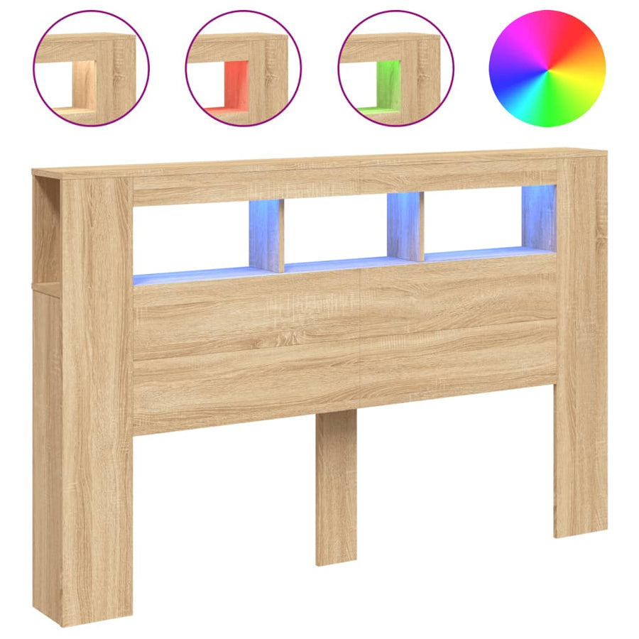Hoofdbord Met Led 60X8,5X03,5 Cm Bewerkt Hout 160 x 103.5 cm Sonoma eiken