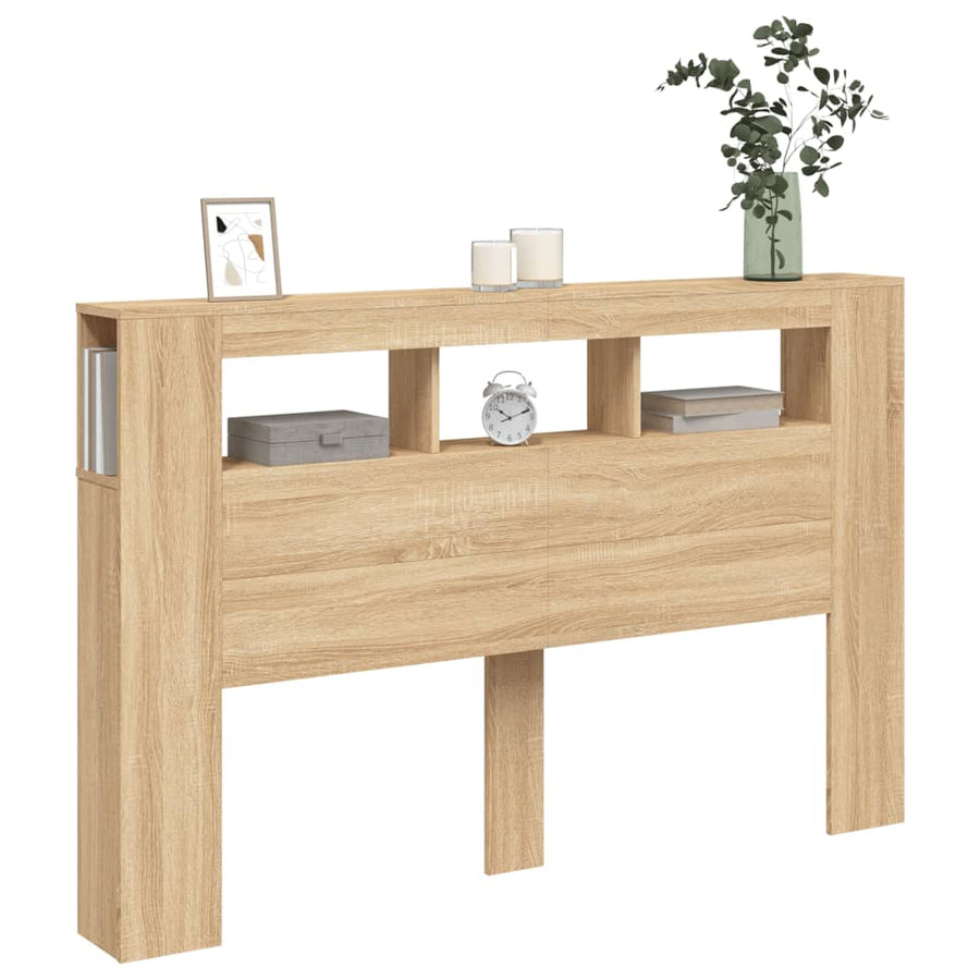 Hoofdbord Met Led 60X8,5X03,5 Cm Bewerkt Hout 160 x 103.5 cm Sonoma eiken