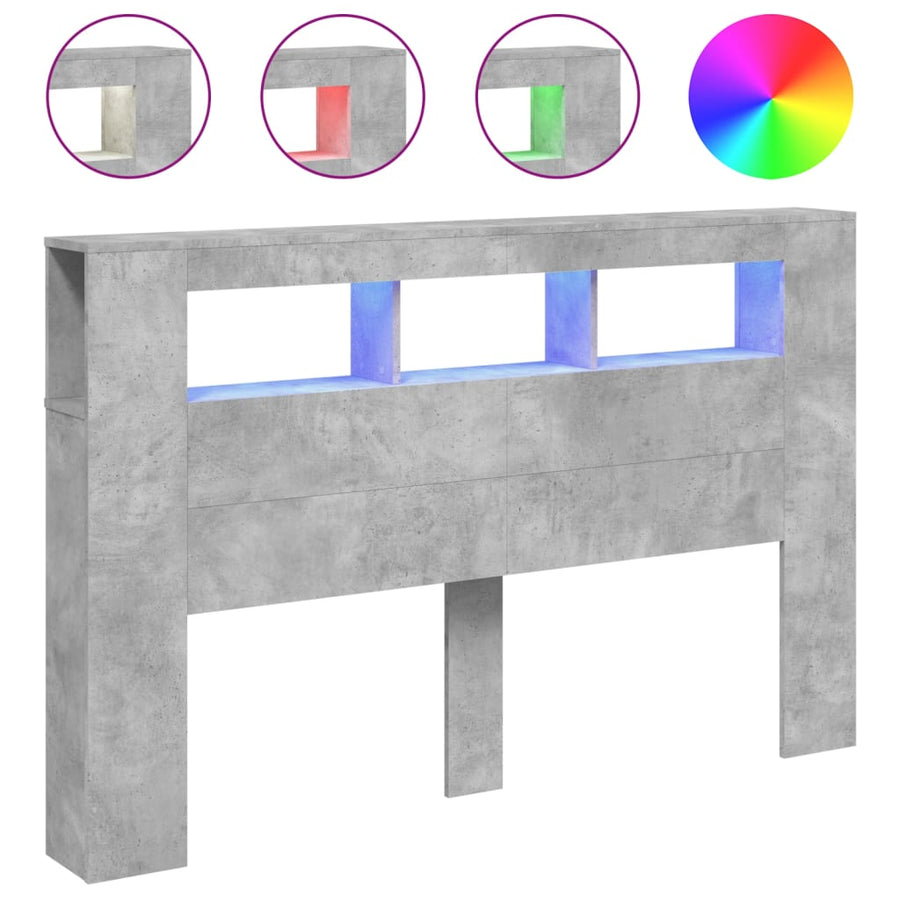 Hoofdeinde Met Led 60X8,5X03,5 Cm Bewerkt Hout 160 x 103.5 cm Betongrijs