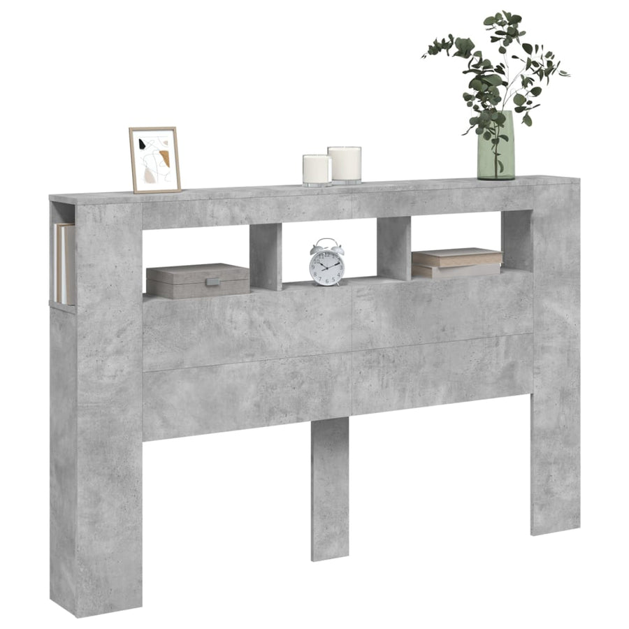 Hoofdeinde Met Led 60X8,5X03,5 Cm Bewerkt Hout 160 x 103.5 cm Betongrijs