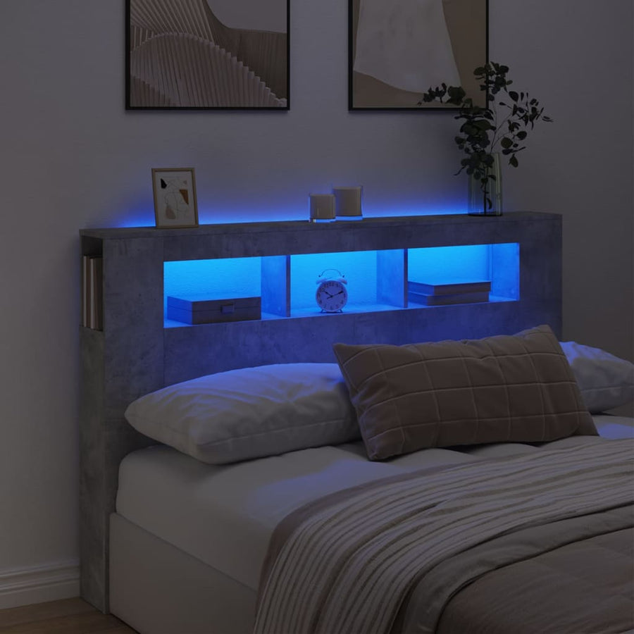 Hoofdeinde Met Led 60X8,5X03,5 Cm Bewerkt Hout 160 x 103.5 cm Betongrijs