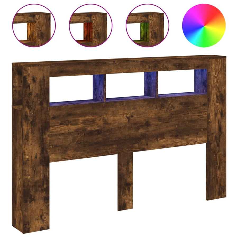 Hoofdeinde Met Led 60X8,5X03,5 Cm Bewerkt Hout 160 x 103.5 cm Gerookt eiken