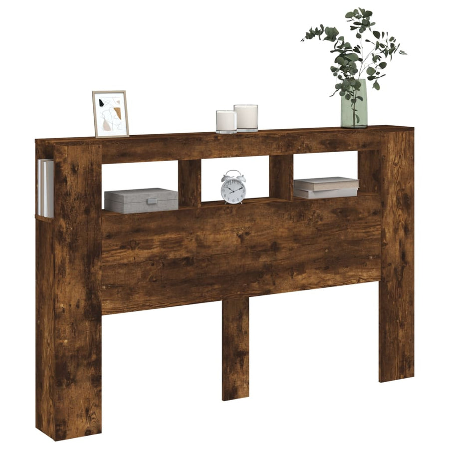 Hoofdeinde Met Led 60X8,5X03,5 Cm Bewerkt Hout 160 x 103.5 cm Gerookt eiken