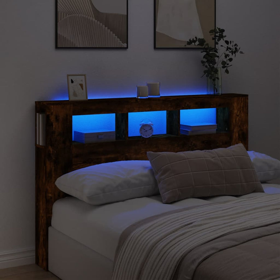 Hoofdeinde Met Led 60X8,5X03,5 Cm Bewerkt Hout 160 x 103.5 cm Gerookt eiken