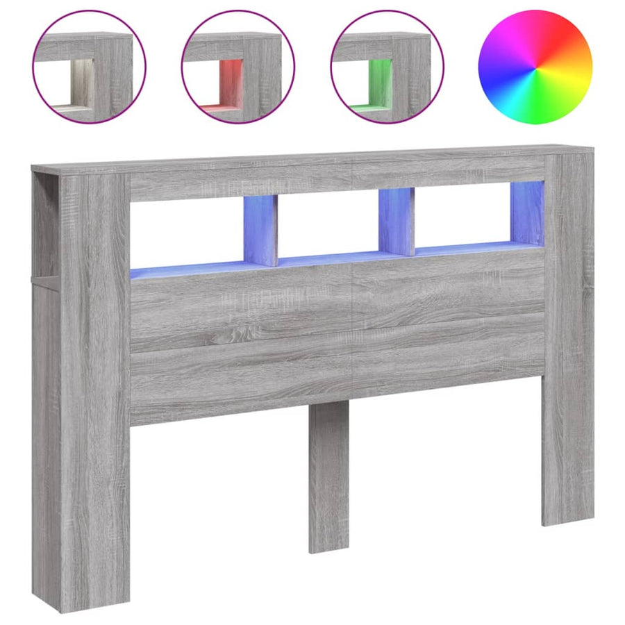 Hoofdeinde Met Led 60X8,5X03,5 Cm Bewerkt Hout 160 x 103.5 cm Grijs sonoma