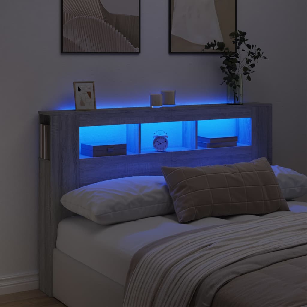 Hoofdeinde Met Led 60X8,5X03,5 Cm Bewerkt Hout 160 x 103.5 cm Grijs sonoma