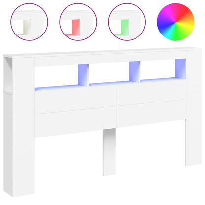 Hoofdeinde Met Led 80X8,5X03,5 Cm Bewerkt Hout 180 x 103.5 cm Wit