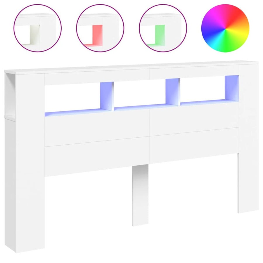 Hoofdeinde Met Led 80X8,5X03,5 Cm Bewerkt Hout 180 x 103.5 cm Wit