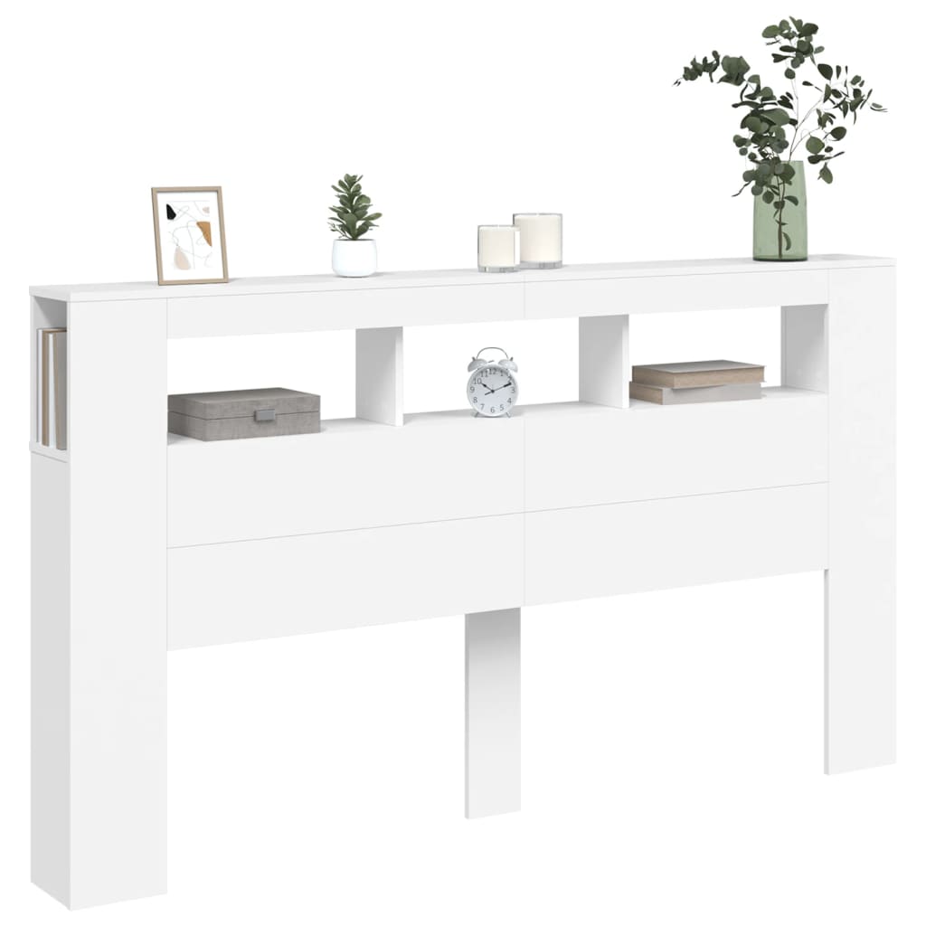 Hoofdeinde Met Led 80X8,5X03,5 Cm Bewerkt Hout 180 x 103.5 cm Wit