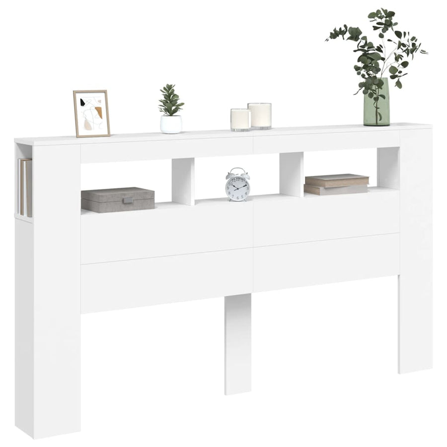 Hoofdeinde Met Led 80X8,5X03,5 Cm Bewerkt Hout 180 x 103.5 cm Wit
