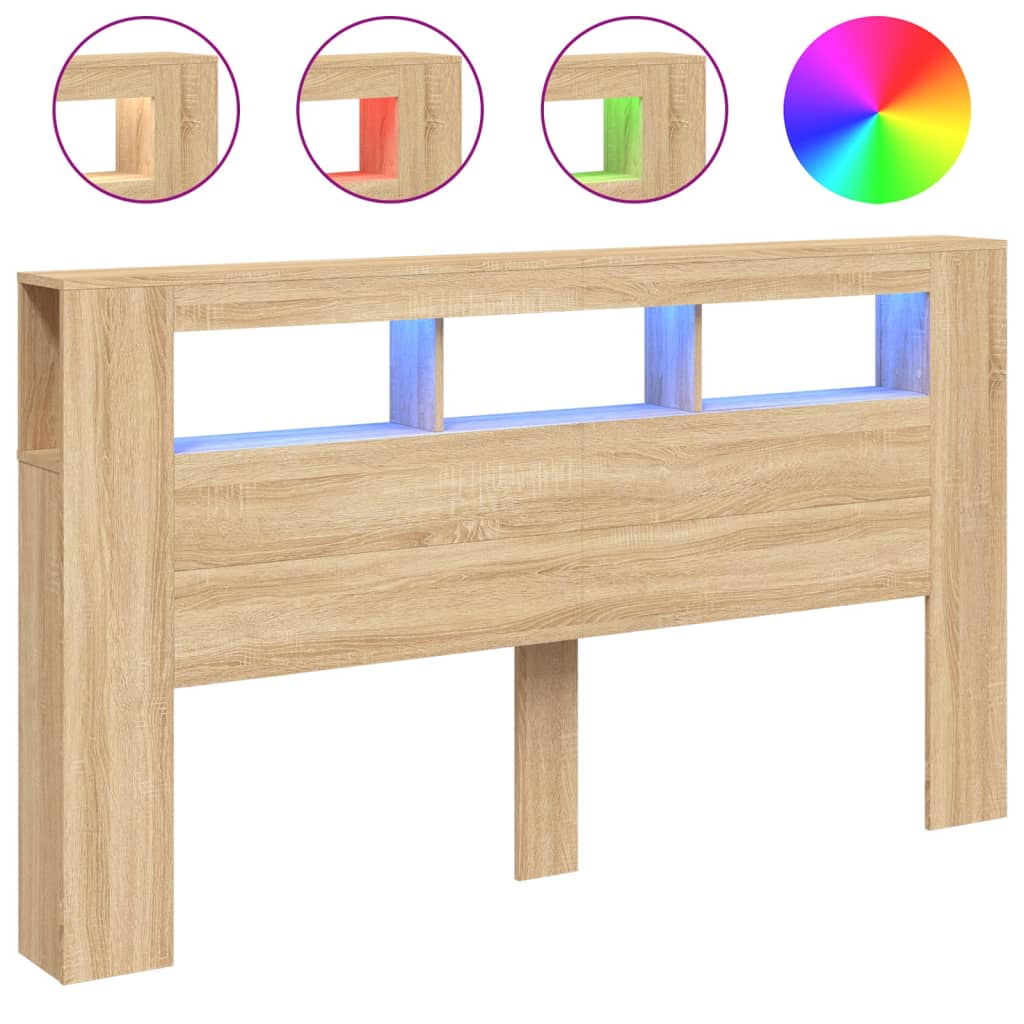 Hoofdbord Met Led 80X8,5X03,5 Cm Bewerkt Hout 180 x 103.5 cm Sonoma eiken