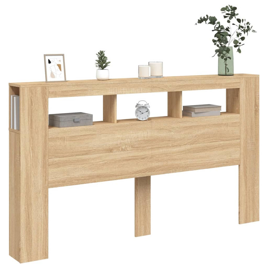 Hoofdbord Met Led 80X8,5X03,5 Cm Bewerkt Hout 180 x 103.5 cm Sonoma eiken