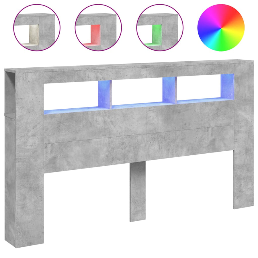 Hoofdeinde Met Led 80X8,5X03,5 Cm Bewerkt Hout 180 x 103.5 cm Betongrijs