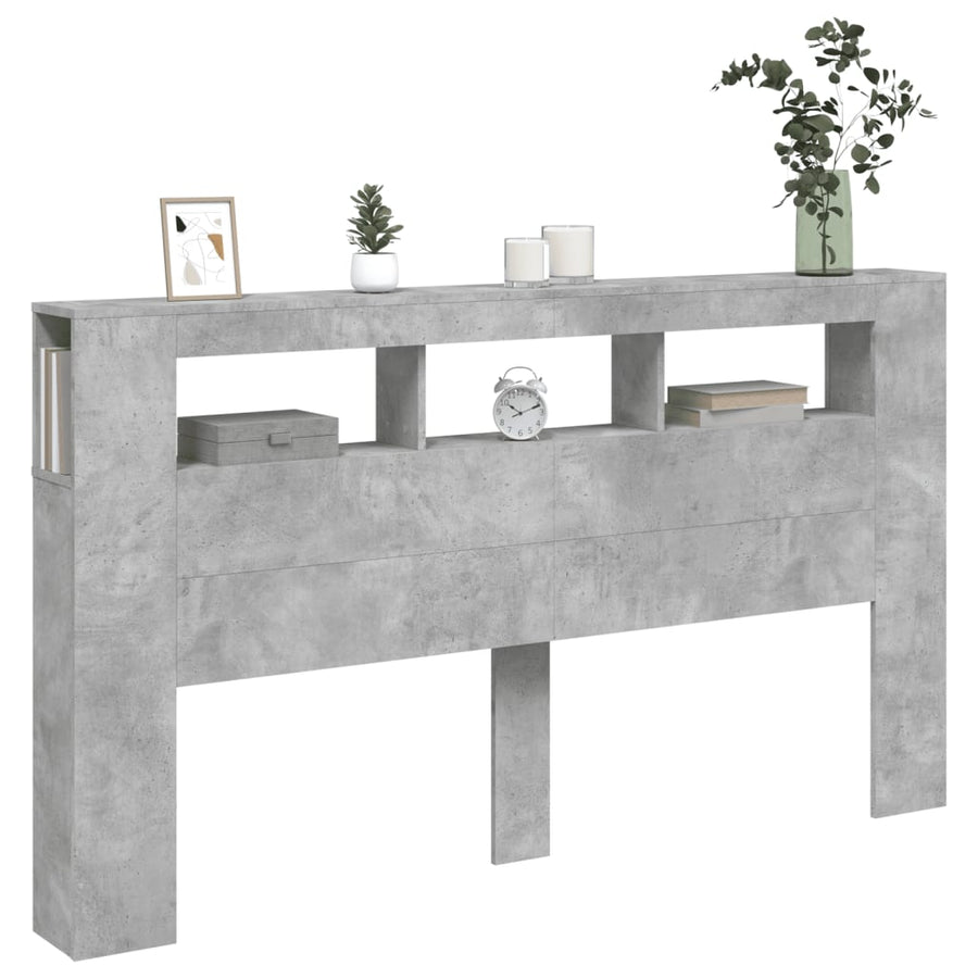 Hoofdeinde Met Led 80X8,5X03,5 Cm Bewerkt Hout 180 x 103.5 cm Betongrijs