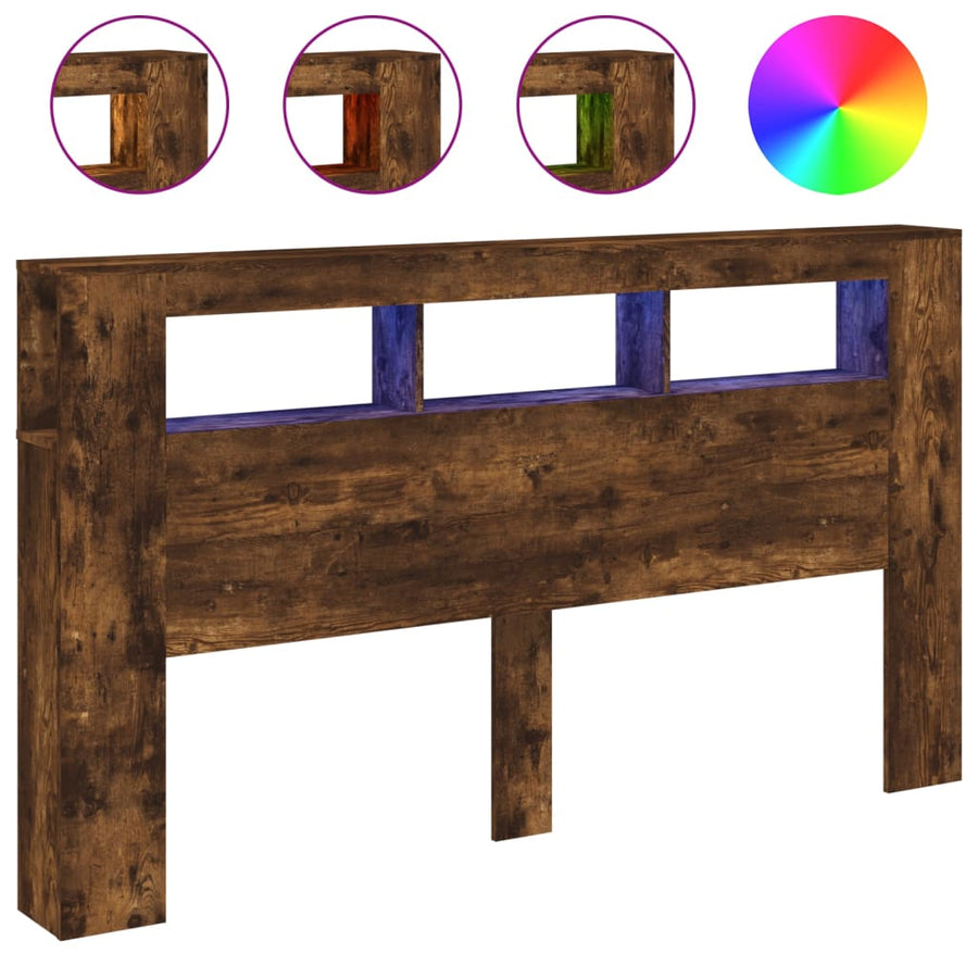 Hoofdeinde Met Led 80X8,5X03,5 Cm Bewerkt Hout 180 x 103.5 cm Gerookt eiken