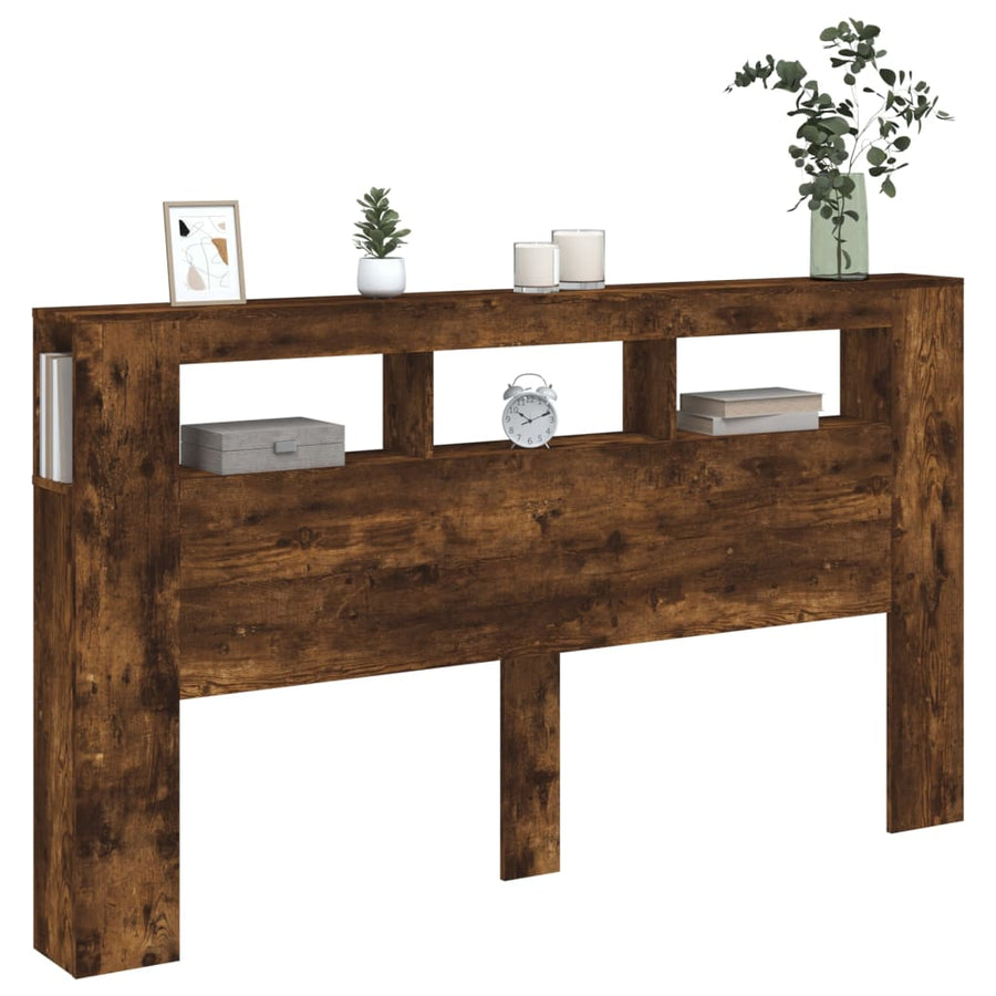 Hoofdeinde Met Led 80X8,5X03,5 Cm Bewerkt Hout 180 x 103.5 cm Gerookt eiken