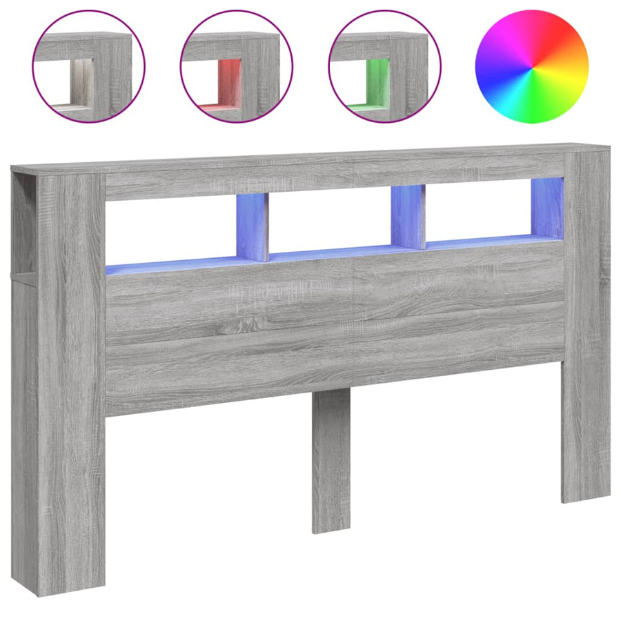 Hoofdeinde Met Led 80X8,5X03,5 Cm Bewerkt Hout 180 x 103.5 cm Grijs sonoma