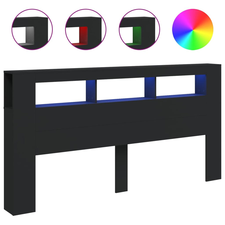 Hoofdeinde Met Led 200X8,5X03,5 Cm Bewerkt Hout 200 x 103.5 cm Zwart