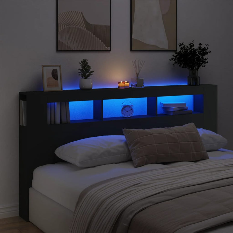 Hoofdeinde Met Led 200X8,5X03,5 Cm Bewerkt Hout 200 x 103.5 cm Zwart