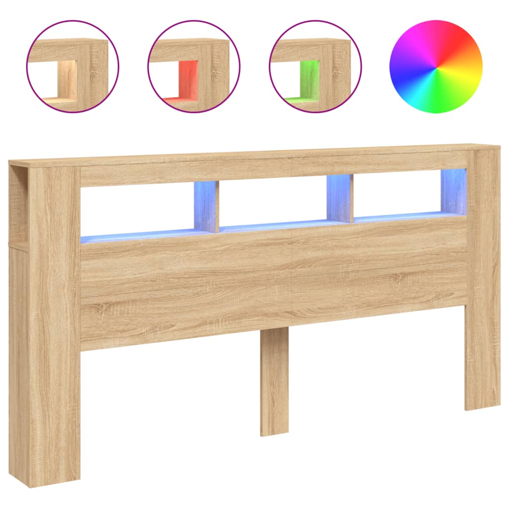 Hoofdbord Met Led 200X8,5X03,5 Cm Bewerkt Hout 200 x 103.5 cm Sonoma eiken