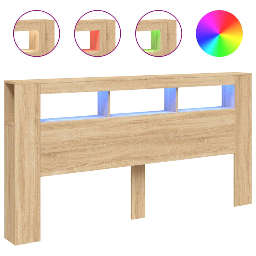 Hoofdbord Met Led 200X8,5X03,5 Cm Bewerkt Hout 200 x 103.5 cm Sonoma eiken