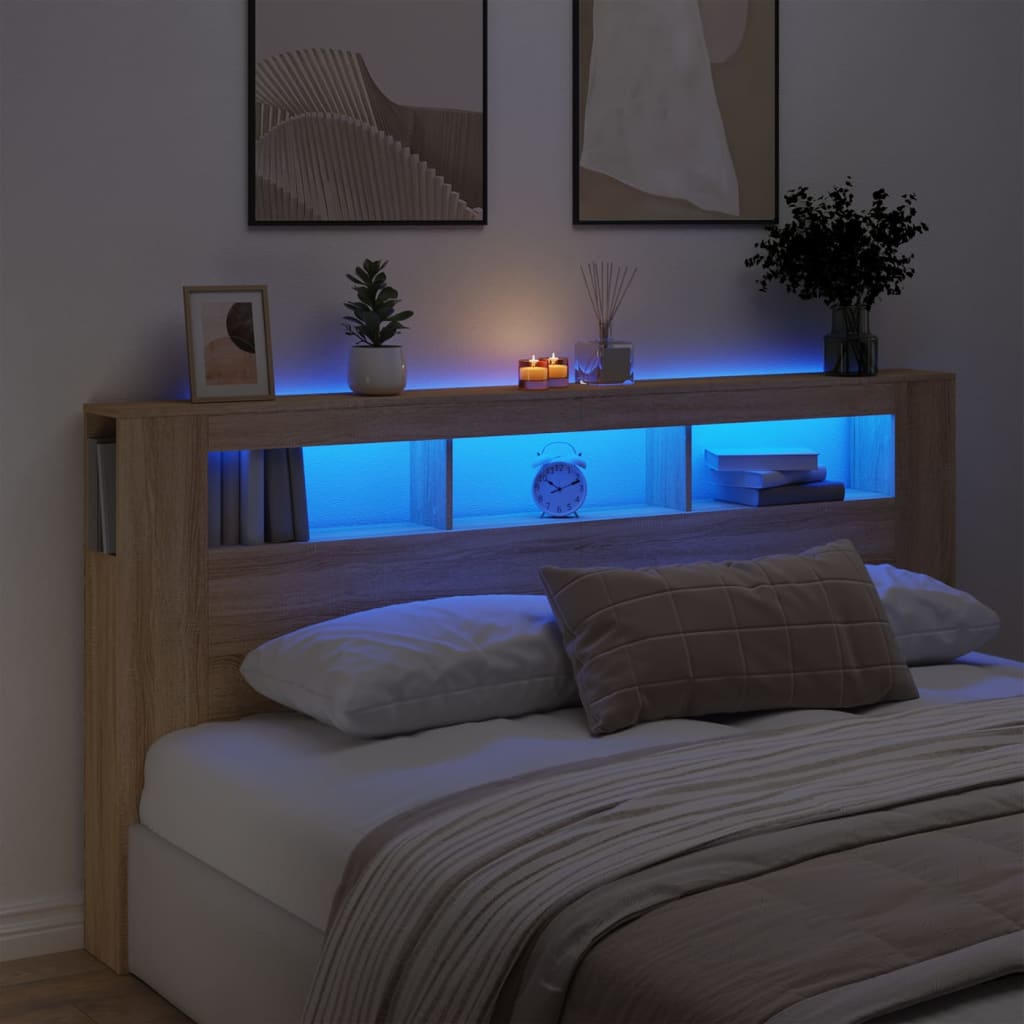 Hoofdbord Met Led 200X8,5X03,5 Cm Bewerkt Hout 200 x 103.5 cm Sonoma eiken
