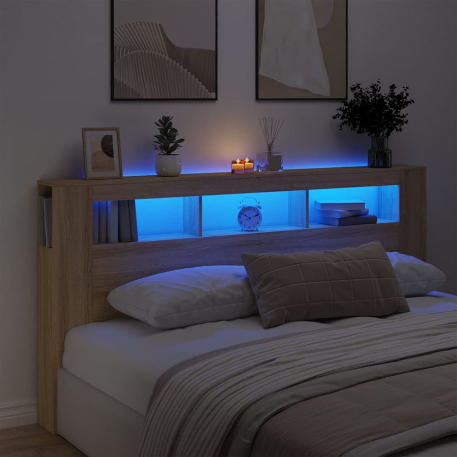 Hoofdbord Met Led 200X8,5X03,5 Cm Bewerkt Hout 200 x 103.5 cm Sonoma eiken