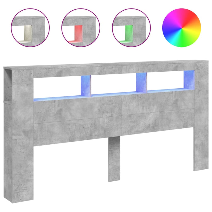 Hoofdeinde Met Led 200X8,5X03,5 Cm Bewerkt Hout 200 x 103.5 cm Betongrijs