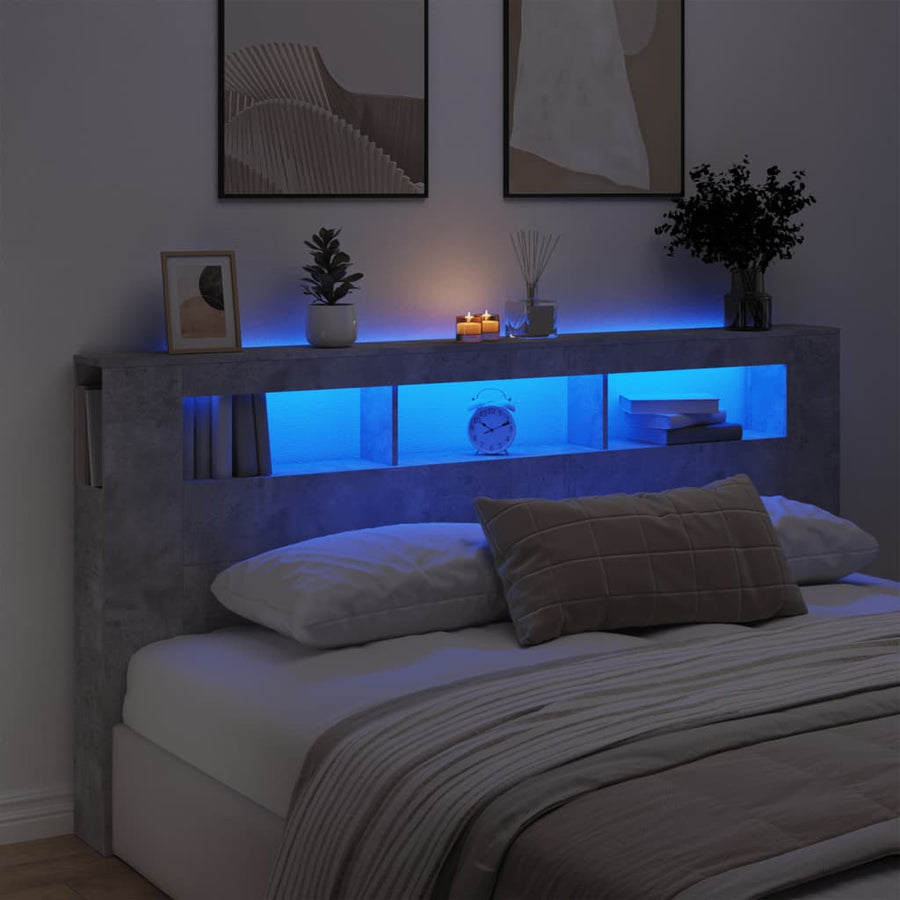 Hoofdeinde Met Led 200X8,5X03,5 Cm Bewerkt Hout 200 x 103.5 cm Betongrijs