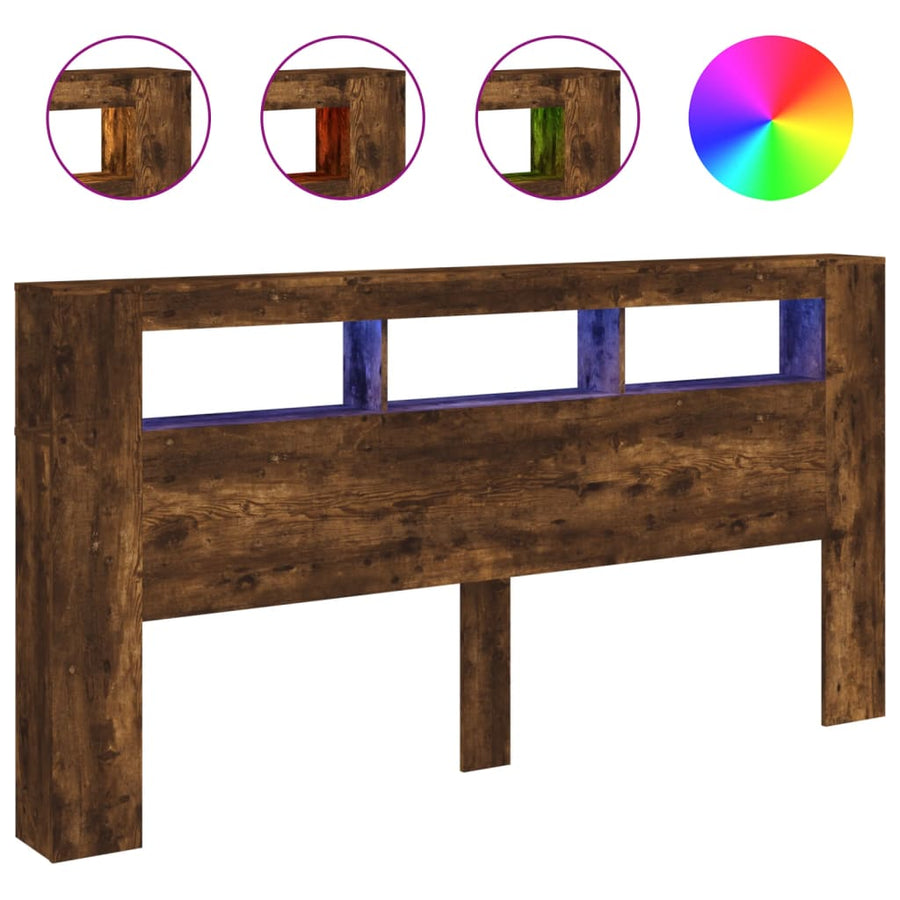 Hoofdeinde Met Led 200X8,5X03,5 Cm Bewerkt Hout 200 x 103.5 cm Gerookt eiken