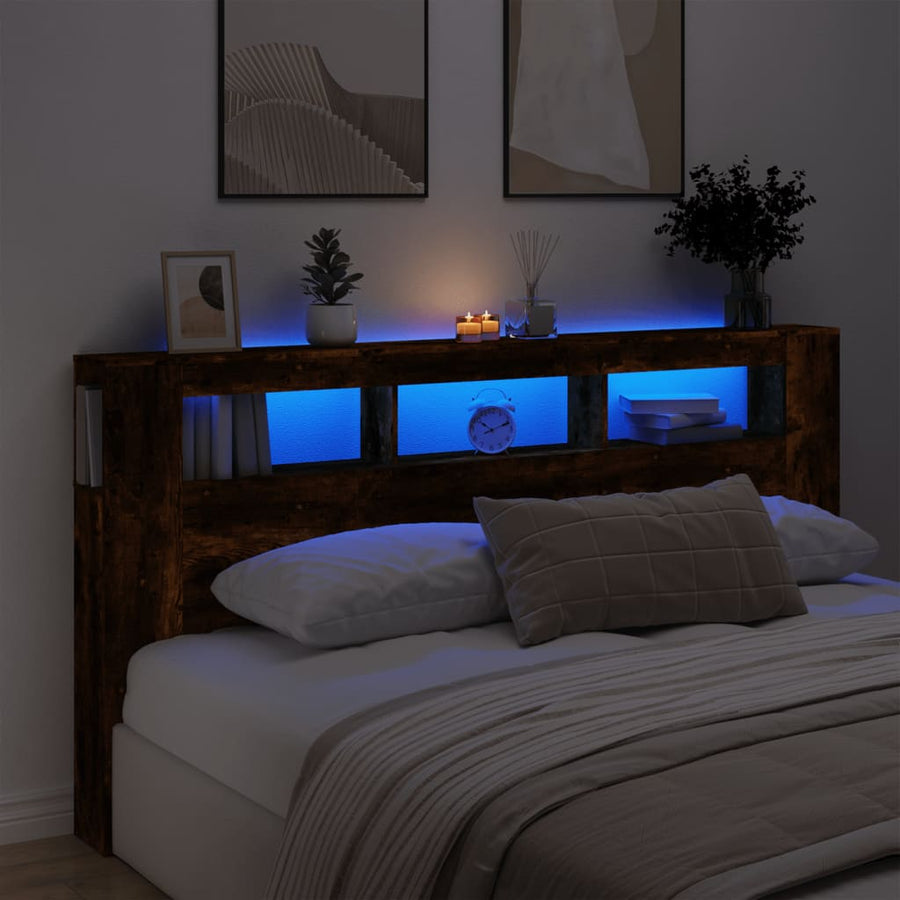 Hoofdeinde Met Led 200X8,5X03,5 Cm Bewerkt Hout 200 x 103.5 cm Gerookt eiken