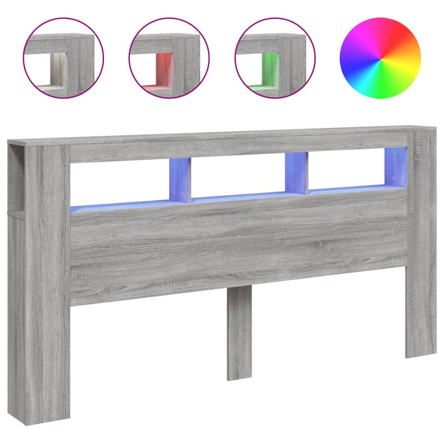 Hoofdeinde Met Led 200X8,5X03,5 Cm Bewerkt Hout 200 x 103.5 cm Grijs sonoma