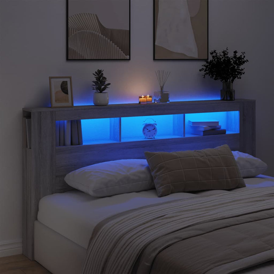 Hoofdeinde Met Led 200X8,5X03,5 Cm Bewerkt Hout 200 x 103.5 cm Grijs sonoma