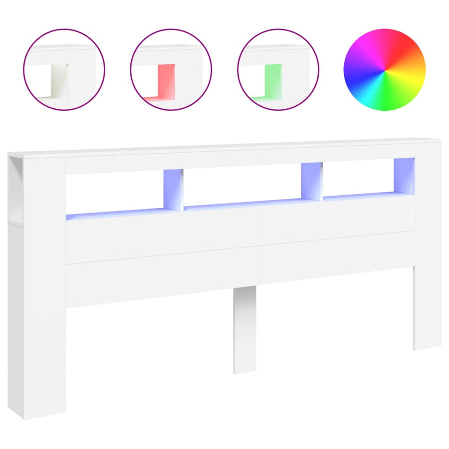 Hoofdeinde Met Led 220X8,5X03,5 Cm Bewerkt Hout 220 x 103.5 cm Wit
