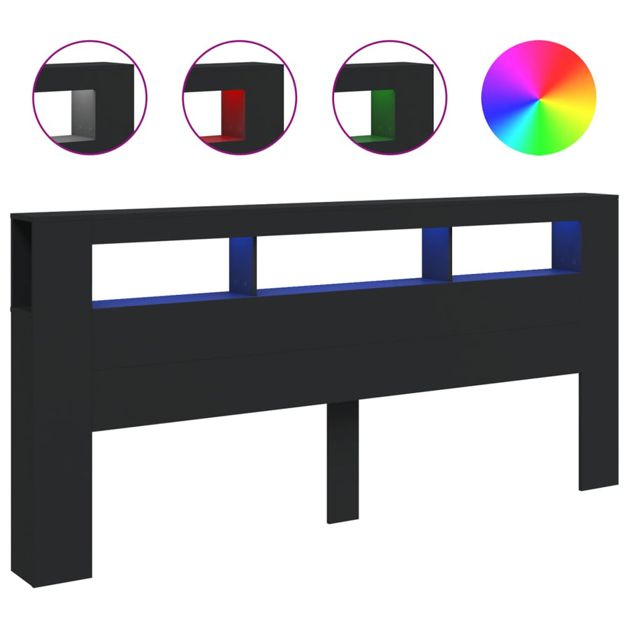 Hoofdeinde Met Led 220X8,5X03,5 Cm Bewerkt Hout 220 x 103.5 cm Zwart