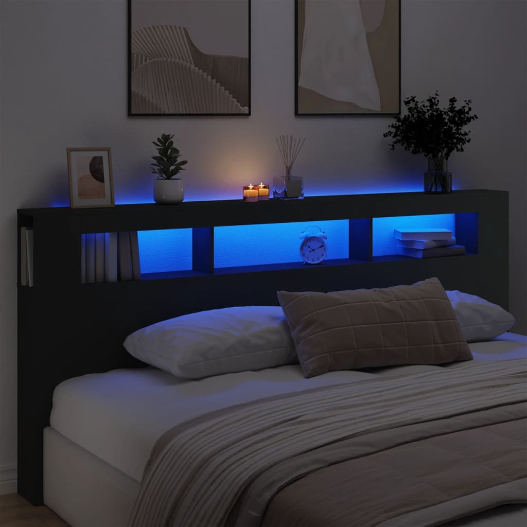 Hoofdeinde Met Led 220X8,5X03,5 Cm Bewerkt Hout 220 x 103.5 cm Zwart
