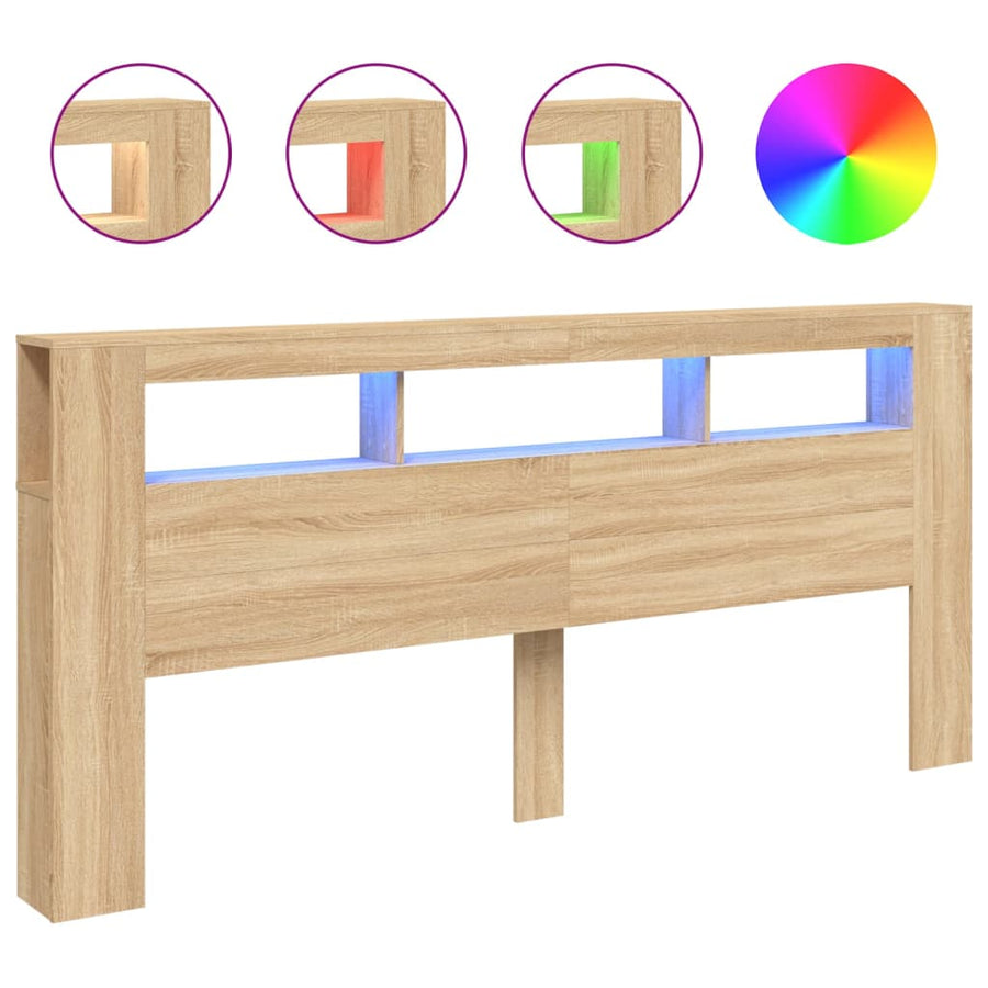 Hoofdbord Met Led 220X8,5X03,5 Cm Bewerkt Hout 220 x 103.5 cm Sonoma eiken