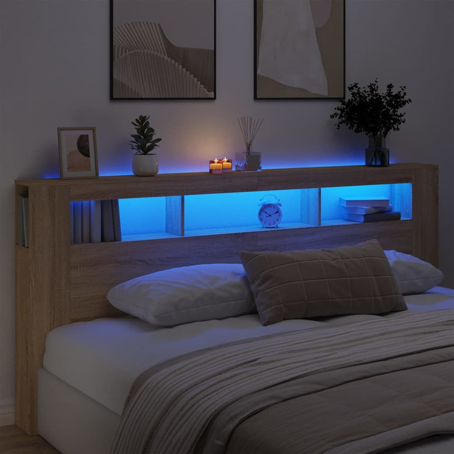 Hoofdbord Met Led 220X8,5X03,5 Cm Bewerkt Hout 220 x 103.5 cm Sonoma eiken