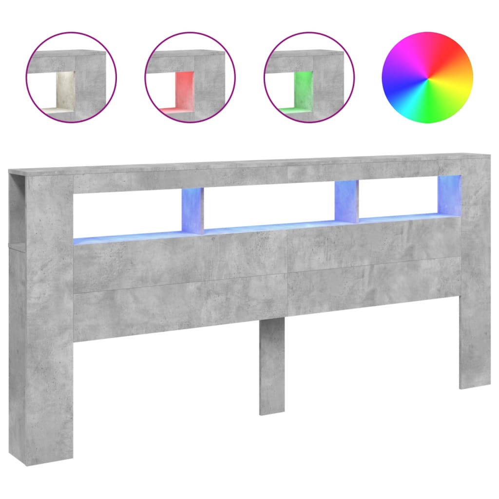 Hoofdeinde Met Led 220X8,5X03,5 Cm Bewerkt Hout 220 x 103.5 cm Betongrijs