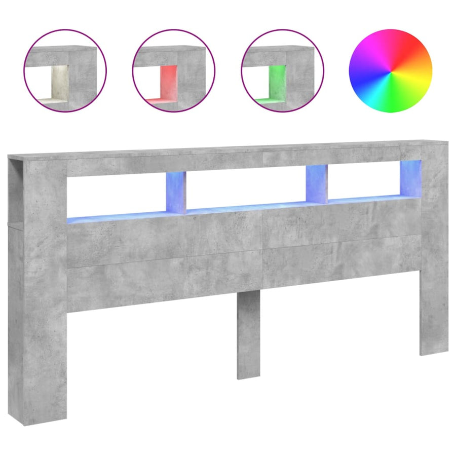 Hoofdeinde Met Led 220X8,5X03,5 Cm Bewerkt Hout 220 x 103.5 cm Betongrijs