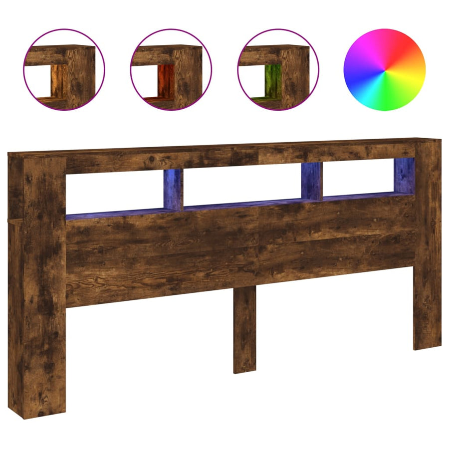 Hoofdeinde Met Led 220X8,5X03,5 Cm Bewerkt Hout 220 x 103.5 cm Gerookt eiken