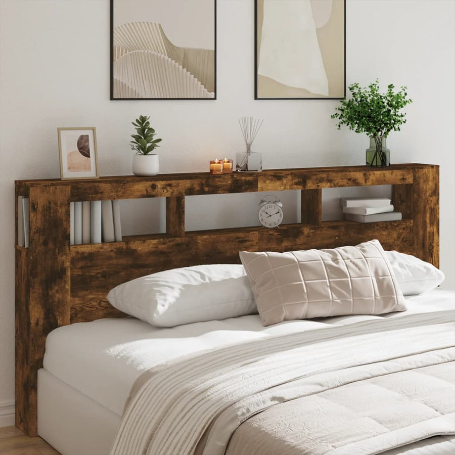 Hoofdeinde Met Led 220X8,5X03,5 Cm Bewerkt Hout 220 x 103.5 cm Gerookt eiken