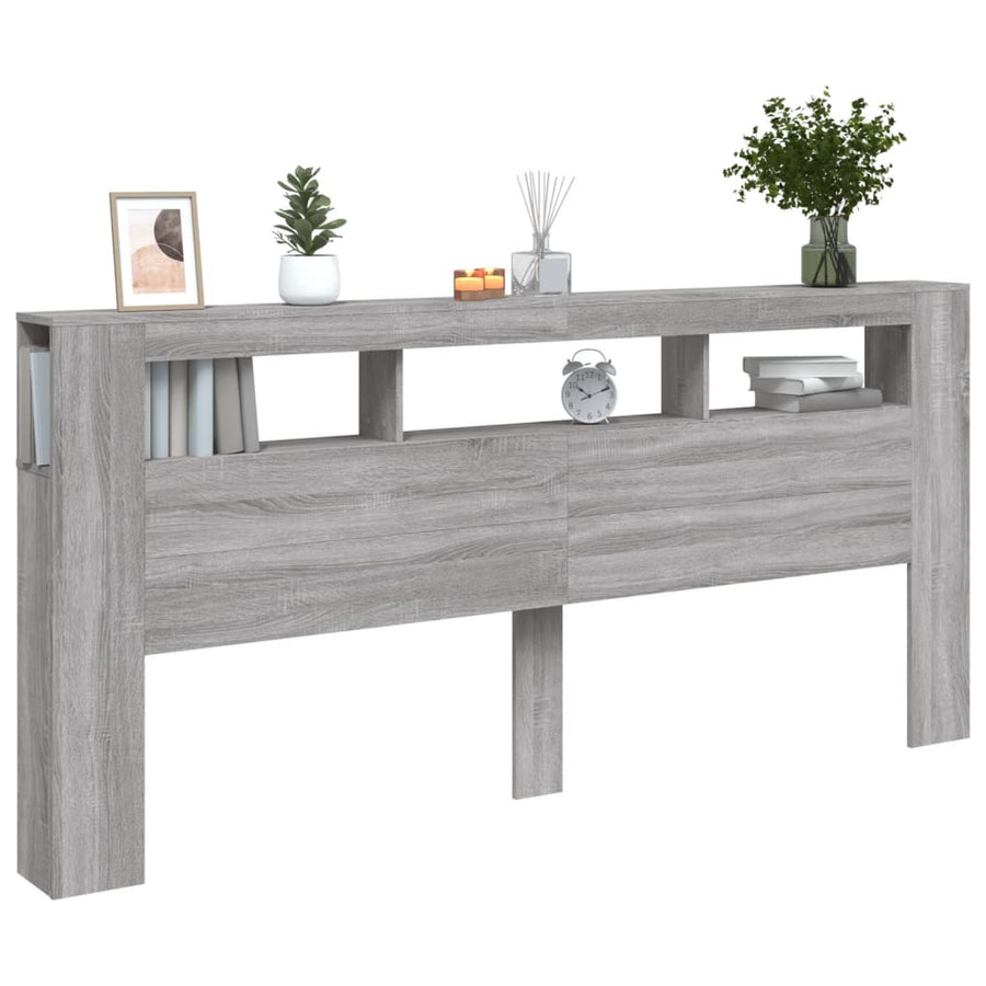 Hoofdeinde Met Led 220X8,5X03,5 Cm Bewerkt Hout 220 x 103.5 cm Grijs sonoma